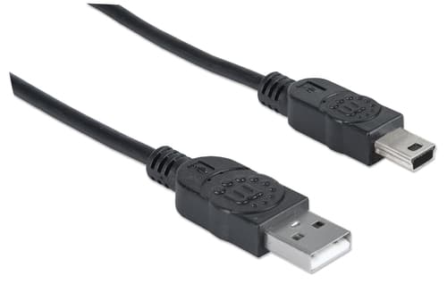Manhattan USB-A to Mini-USB Cable, 1.8m, Male to Male, Black, 480 Mbps (USB 2.0), Hi-Speed USB, Lifetime Warranty, Equivalent to USB2HABM2M (except 20cm shorter)