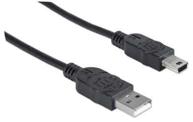 Manhattan USB-A to Mini-USB Cable, 1.8m, Male to Male, Black, 480 Mbps (USB 2.0), Hi-Speed USB, Lifetime Warranty, Equivalent to USB2HABM2M (except 20cm shorter) view 2