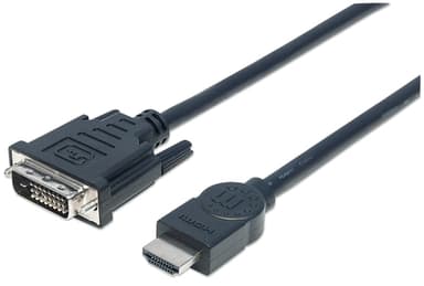 Manhattan HDMI to DVI-D 24+1 Cable, 3m, Male to Male, Black, Dual Link, Compatible with DVD-D, Lifetime Warranty, Equivalent to HDDVIMM3M view 1