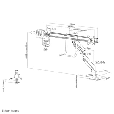 Neomounts NM-D775DXWHITE Monitor arm 10-32" - gas spring - Topfix - 180°-stop view 13