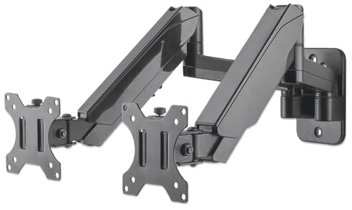 Manhattan Dual Wall Mount for TV & Monitors (Full Motion Gas Spring), For screens 17" to 32", VESA compatibility: 75x75mm and 100x100mm - check the dimensions of the four mounting holes on back of screen to ensure it fits, Max 8kg each, Black, Bracket