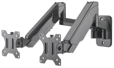 Manhattan Dual Wall Mount for TV & Monitors (Full Motion Gas Spring), For screens 17" to 32", VESA compatibility: 75x75mm and 100x100mm - check the dimensions of the four mounting holes on back of screen to ensure it fits, Max 8kg each, Black, Bracket view 1