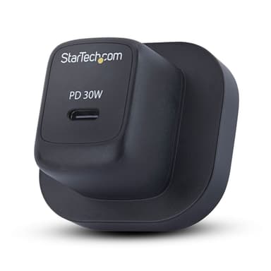 StarTech.com 30W USB‑C Wall Charger, Portable GaN Charger with USB Power Delivery Fast Charging, GaN 5V/9V/15/20V PD, USB-C Charger, Black view 1