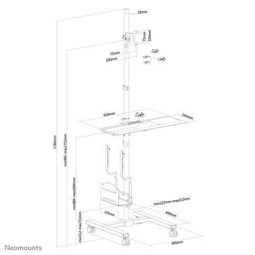 Neomounts FPMA-MOBILE1700 Mobile workstation 10-32"