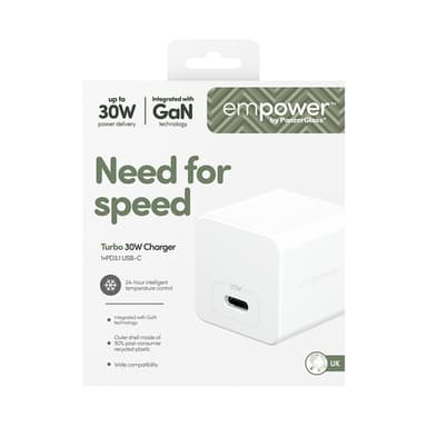 PanzerGlass empower™ by ® Turbo 30W Charger Single USB-C | UK Plug | Silver White view 3