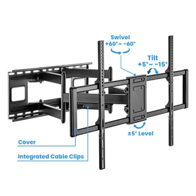 Manhattan Wall Mount for TV & Monitors (Full Motion), For screens 37" to 120", VESA compatibility: all between 200x200mm to 900x600mm - check the dimensions of the four mounting holes on back of screen to ensure it fits, Max 120kg, Black, Bracket,Lifetime Warranty view 10