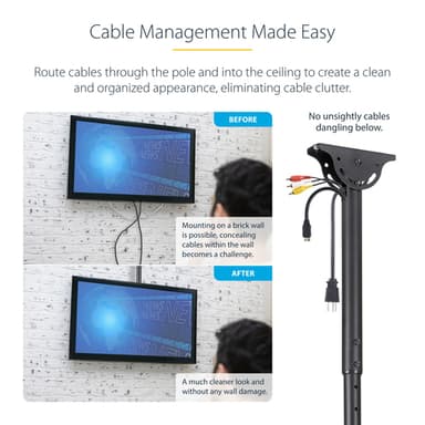 StarTech.com TV Ceiling Mount - Full-Motion Universal Hanging Single Screen Mount with Adjustable Telescopic Pole - Tilt / Swivel - VESA Bracket for 32”-75" Displays view 10