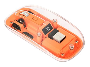 Manhattan Transparent Rechargeable Wireless Mouse, Clear/Orange, Adjustable 800/1200/1600dpi, With RGB LED light, 2.4Ghz (effective range up to 10m), USB, Optical, Ambidextrous, Four Button with Scroll Wheel, Slim Design, USB-A micro receiver, Lithium Ion battery view 5