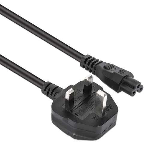 Manhattan Mains Power Cord/Cable, UK 3-pin plug to C5 Female (cloverleaf/triangular), 1.8m, 16A, Lead, Lifetime Warranty