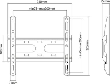 Manhattan Wall Mount for TV & Monitors (Fixed Ultra Slim), For screens 23" to 42", VESA compatibility: all between 75x75mm to 200x200mm - check the dimensions of the four mounting holes on back of screen to ensure it fits, Max 45kg, Black, Bracket view 9
