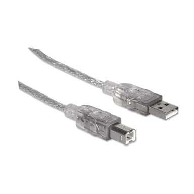 Manhattan USB-A to USB-B Cable, 1.8m, Male to Male, Translucent Silver, 480 Mbps (USB 2.0), Hi-Speed USB, Lifetime Warranty, Equivalent to USB2HAB6T. view 2