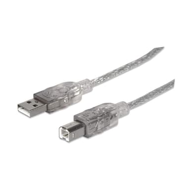 Manhattan USB-A to USB-B Cable, 1.8m, Male to Male, Translucent Silver, 480 Mbps (USB 2.0), Hi-Speed USB, Lifetime Warranty, Equivalent to USB2HAB6T. view 1