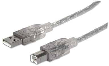 Manhattan USB-A to USB-B Cable, 3m, Male to Male, Translucent Silver, 480 Mbps (USB 2.0), Hi-Speed USB, Lifetime Warranty, Equivalent to USB2AA2M (except colour). view 1