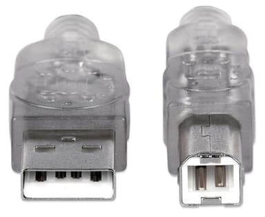 Manhattan USB-A to USB-B Cable, 3m, Male to Male, Translucent Silver, 480 Mbps (USB 2.0), Hi-Speed USB, Lifetime Warranty, Equivalent to USB2AA2M (except colour). view 3