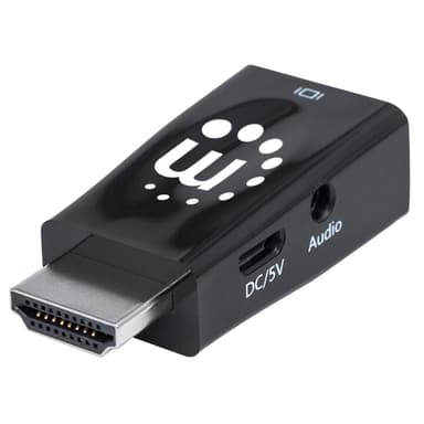 Manhattan HDMI to VGA (with Audio) Converter, 1080p, Male to Female, Micro-USB Power Input Port for additional power if needed, Black, Three Year Warranty view 1