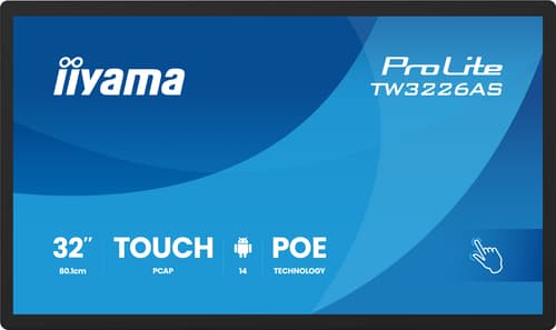 iiyama TW3226AS-B3P Signage Display Kiosk design 80 cm (31.5") LED Wi-Fi 430 cd/m² Full HD Black Touchscreen Built-in processor Android 24/7