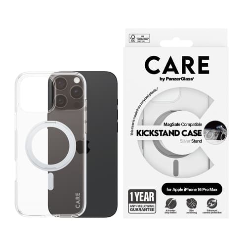 PanzerGlass CARE™ by ® Case Transparent w. Silver Kickstand & MagSafe iPhone 16 Pro Max