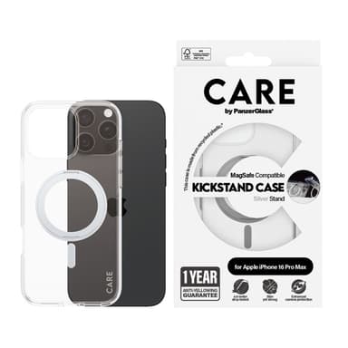 PanzerGlass CARE™ by ® Case Transparent w. Silver Kickstand & MagSafe iPhone 16 Pro Max view 2