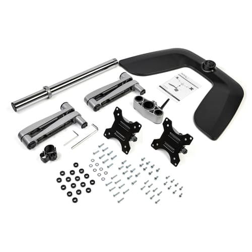 StarTech.com Dual Monitor Stand - Ergonomic Desktop Monitor Stand for up to 32" (17.6lb/8kg) VESA Displays - Free-Standing Articulating Universal Computer Monitor Mount - Adjustable Height - Silver