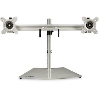 StarTech.com Dual Monitor Stand - Ergonomic Free Standing Dual Monitor Desktop Stand for two 24" (17.6lb/8kg) VESA Mount Displays - Synchronized Height Adjustable - Double Monitor Pole Mount - Silver view 1