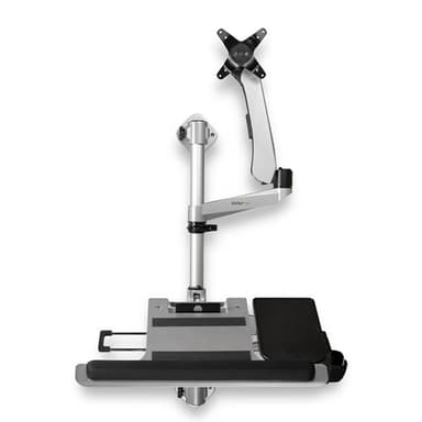 StarTech.com Wall Mount Workstation - Articulating Standing Desk w/ Ergonomic Height Adjustable Monitor Arm & Padded Keyboard Tray - 34" VESA Display - Foldable Wall Mounted Sit Stand - TAA view 1