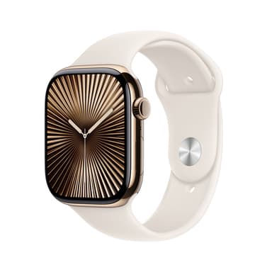 Apple Watch Series 10 GPS + Cellular 46mm Gold Titanium Case with Starlight Sport Band - M/L view 1