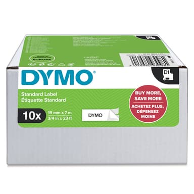 DYMO Authentic D1 Labels | Black Print on White | 19mm x 7m | Self-Adhesive Labels for LabelManager Label Printers | 10 Count view 1