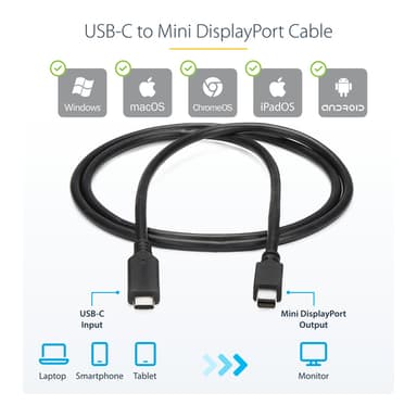 StarTech.com 6 ft. (1.8 m) USB-C to Mini DisplayPort Cable - 4K 60Hz - Black view 9