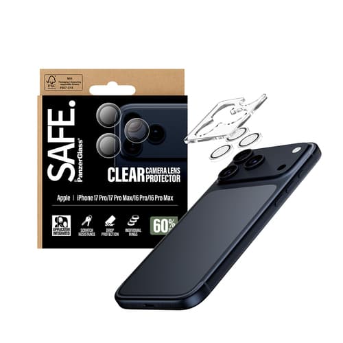 PanzerGlass SAFE. by ® Camera Lens Protector Transparent iPhone 17 Pro | iPhone 17 Pro Max | iPhone 16 Pro | 16 Pro Max Clear screen protector Apple 1 pc(s)