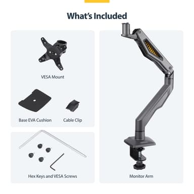 StarTech.com Desk Mount Monitor Arm, Up To 32" Display, Max 22lb/10kg, VESA 75x75/100x100, C-Clamp, Fully Articulating, Mechanical Spring, TAA-compliant view 16