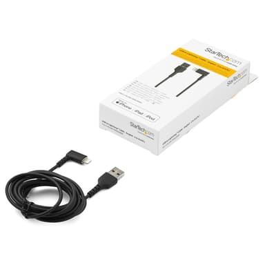 StarTech.com 6ft (2m) Durable USB A to Lightning Cable - Black 90° Right Angled Heavy Duty Rugged Aramid Fiber USB Type A to Lightning Charging/Sync Cord - Apple MFi Certified - iPhone view 6