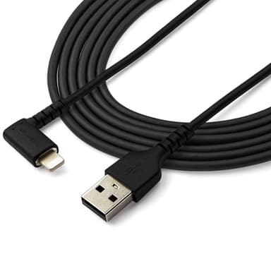 StarTech.com 6ft (2m) Durable USB A to Lightning Cable - Black 90° Right Angled Heavy Duty Rugged Aramid Fiber USB Type A to Lightning Charging/Sync Cord - Apple MFi Certified - iPhone view 5
