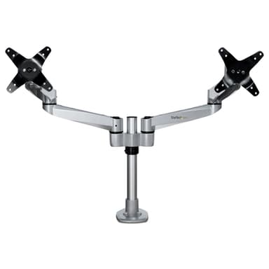 StarTech.com Desk Mount Dual Monitor Arm - Premium Articulating Monitor Arm - up to 27" (17.6lb/8kg) VESA Mount Displays - Height Adjustable Monitor Mount - Rotate/Tilt/Swivel - Clamp/Grommet - Silver - TAA view 2