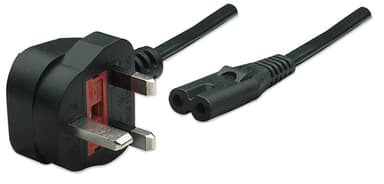 Manhattan Mains Power Cord/Cable, UK 3-pin plug to C7 Female (figure of eight), 1.8m, 13A, Black, Lead, Lifetime Warranty view 1
