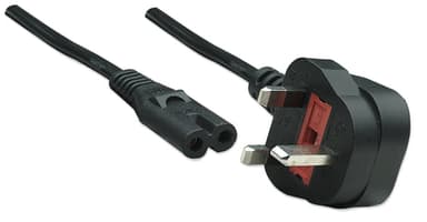 Manhattan Mains Power Cord/Cable, UK 3-pin plug to C7 Female (figure of eight), 1.8m, 13A, Black, Lead, Lifetime Warranty view 3