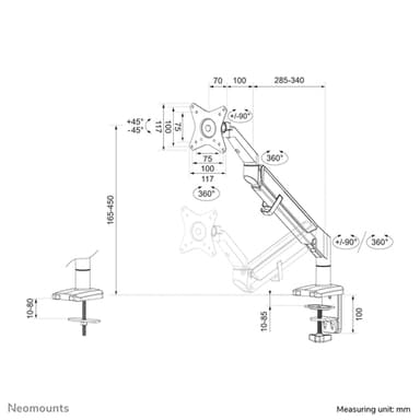 Neomounts DS70-810BL1 Monitor arm 17-32" - gas spring - space saving - 180°-stop view 20