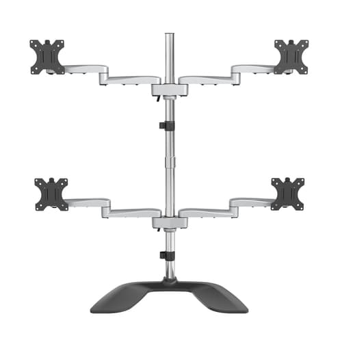 StarTech.com Desktop Quad Monitor Stand - Ergonomic VESA 4 Monitor Arm (2x2) up to 32" (17.6lb/8kg) - Free Standing Articulating Universal Pole Mount - Height Adjustable/Tilt/Swivel/Rotate - Silver