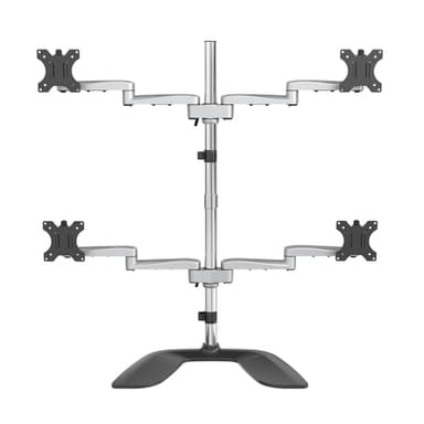 StarTech.com Desktop Quad Monitor Stand - Ergonomic VESA 4 Monitor Arm (2x2) up to 32" (17.6lb/8kg) - Free Standing Articulating Universal Pole Mount - Height Adjustable/Tilt/Swivel/Rotate - Silver view 1