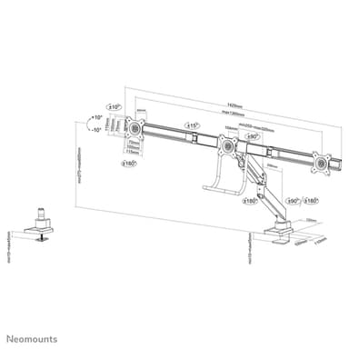 Neomounts NM-D775DX3BLACK Monitor arm 17-27" - gas spring - Topfix - 180°-stop view 20
