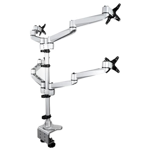 StarTech.com Desk Mount Quad Monitor Arm – Premium Articulating VESA 4 Monitor Mount 2x2 up to 30" (24.8lb/11.3kg) – Ergonomic Height Adjustable Pole Mount - Tilt/Swivel/Rotate - C-Clamp/Grommet - Silver - TAA