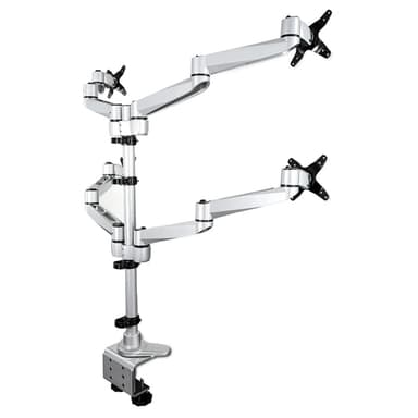 StarTech.com Desk Mount Quad Monitor Arm – Premium Articulating VESA 4 Monitor Mount 2x2 up to 30" (24.8lb/11.3kg) – Ergonomic Height Adjustable Pole Mount - Tilt/Swivel/Rotate - C-Clamp/Grommet - Silver - TAA view 2