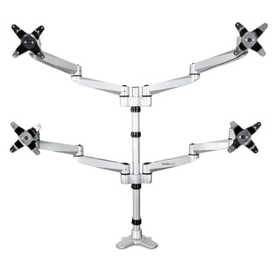 StarTech.com Desk Mount Quad Monitor Arm – Premium Articulating VESA 4 Monitor Mount 2x2 up to 30" (24.8lb/11.3kg) – Ergonomic Height Adjustable Pole Mount - Tilt/Swivel/Rotate - C-Clamp/Grommet - Silver - TAA view 7
