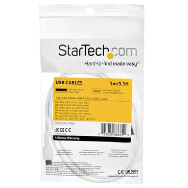 StarTech.com 1m USB A to USB C Charging Cable - Durable Fast Charge & Sync USB 2.0 to USB Type C Data Cord - Rugged TPE Jacket Aramid Fiber M/M 3A White - Samsung S10, iPad Pro, Pixel view 7