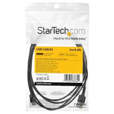 StarTech.com 2m USB A to USB C Charging Cable - Durable Fast Charge & Sync USB 2.0 to USB Type C Data Cord - Rugged TPE Jacket Aramid Fiber M/M 3A Black - Samsung S10, iPad Pro, Pixel view 6
