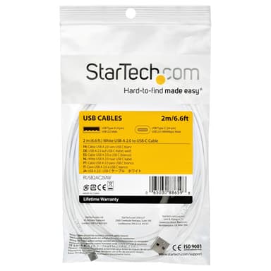 StarTech.com 2m USB A to USB C Charging Cable - Durable Fast Charge & Sync USB 2.0 to USB Type C Data Cord - Rugged TPE Jacket Aramid Fiber M/M 3A White - Samsung S10, iPad Pro, Pixel view 7