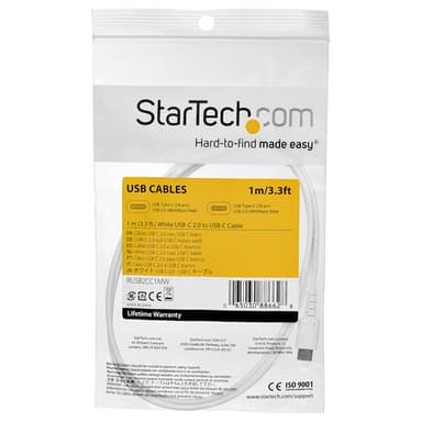 StarTech.com 1m USB C Charging Cable - Durable Fast Charge & Sync USB 2.0 Type C to USB C Laptop Charger Cord - TPE Jacket Aramid Fiber M/M 60W White - Samsung S10 S20 iPad Pro MS Surface view 6