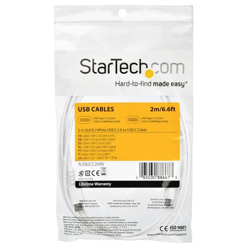 StarTech.com 6.6ft (2m) USB-C Fast Charging Cable, Rugged, Charge & Sync, 60W (3A) PD, USB 2.0, White TPE Jacket and Aramid Fiber - USB C Charging Cord