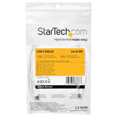 StarTech.com 6.6ft (2m) USB-C Fast Charging Cable, Rugged, Charge & Sync, 60W (3A) PD, USB 2.0, White TPE Jacket and Aramid Fiber - USB C Charging Cord view 6