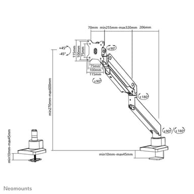 Neomounts NM-D775WHITEPLUS Monitor arm 10-49" - gas spring - Topfix - 180°-stop view 15