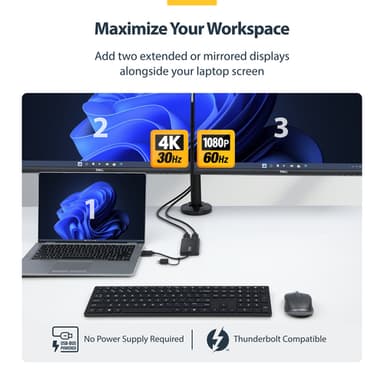 StarTech.com USB to Dual HDMI Adapter, USB A/C to 2x HDMI Displays (1x 4K30Hz, 1x 1080p), Integrated USB-A to C Dongle, 4in/11cm Cable, USB 3.0 to HDMI Display Adapter, Windows & macOS view 11